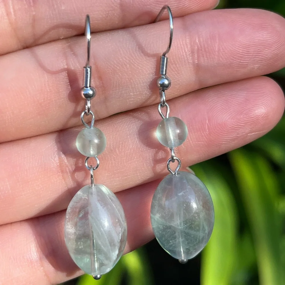 Stainless steel green fluorite earrings‎ 0201